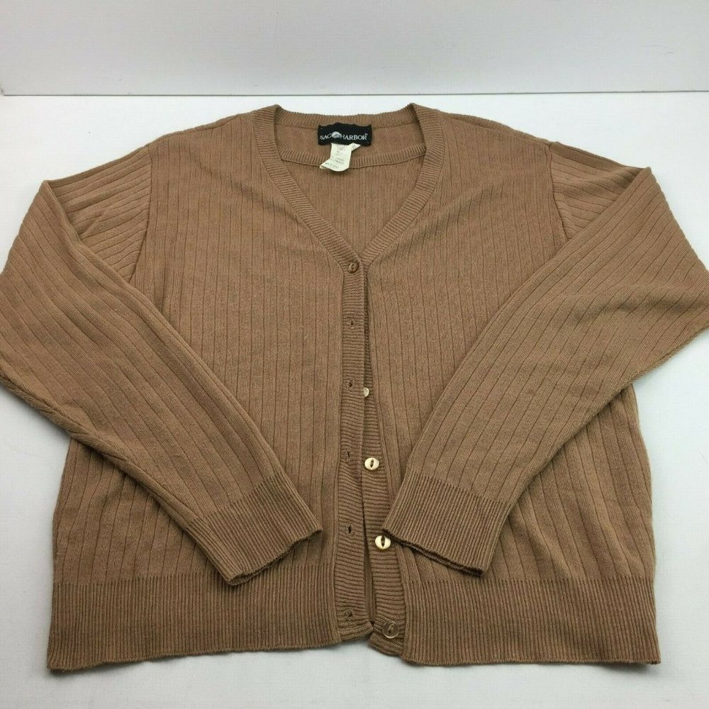Sag Harbor Womens Brown Button Down Cardigan Sweater Twin Set Medium